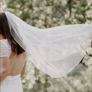 Mid Length Bridal Veil - Beaded